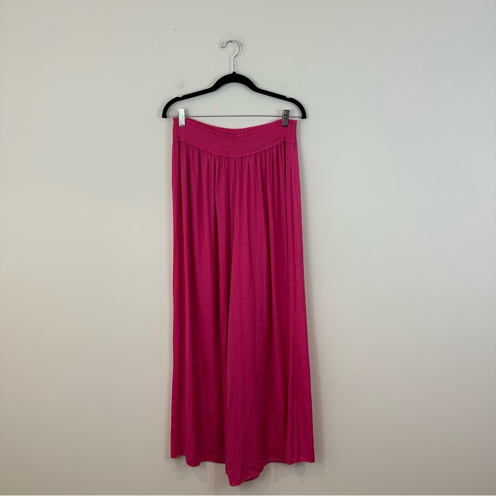 Zara Hot Pink Elastic Waist Wide Leg Flowy Pants Size Small Women's